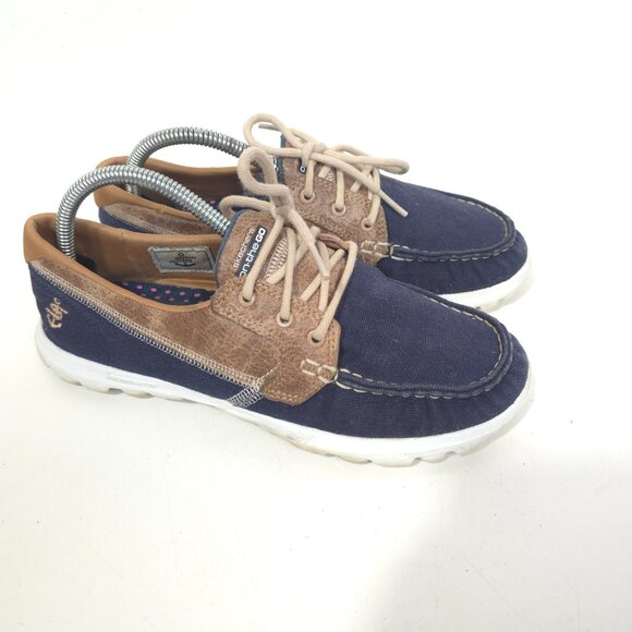 Skechers Relaxed Fit Women's Breathe Easy Fortune Knit Boat Shoes Navy Tan 8.5 - Picture 10 of 10